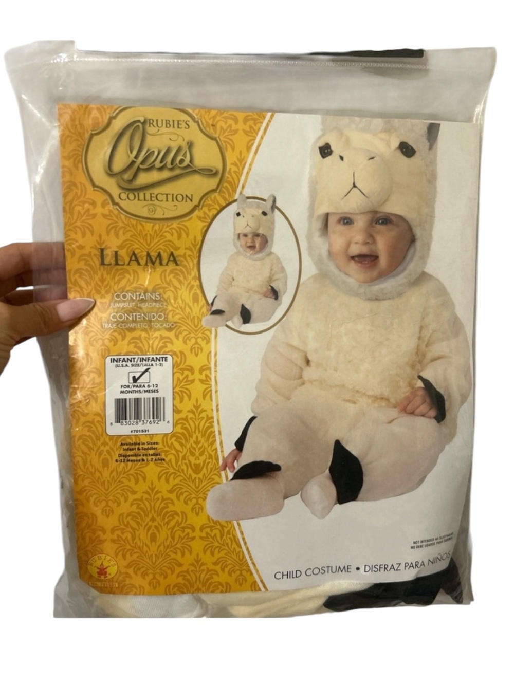 Rubie's Opus Collection Infant Llama Costume Jumpsuit & Headpiece Size 6-12